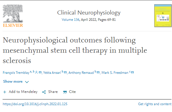 間充質(zhì)干細胞治療多發(fā)性硬化癥后的神經(jīng)生理學結果