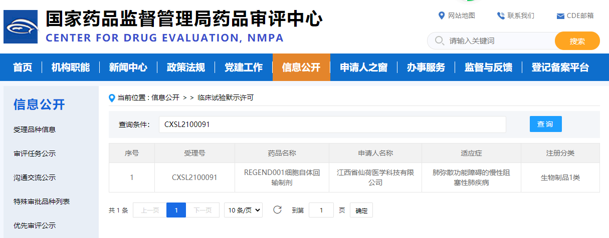 2021年6月，國內(nèi)針對慢性阻塞性肺病（COPD）的干細胞新藥獲得臨床試驗審批（IND）。