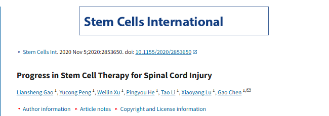 脊髓損傷干細胞治療進展 脊髓損傷干細胞治療進展