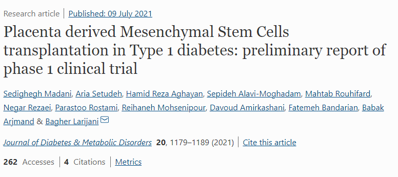 胎盤間充質(zhì)干細(xì)胞移植治療1型糖尿?。?期臨床試驗(yàn)初步報(bào)告 胎盤間充質(zhì)干細(xì)胞移植治療1型糖尿病:1期臨床試驗(yàn)初步報(bào)告