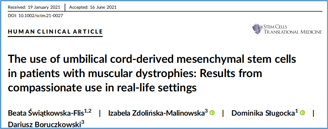 臍帶間充質(zhì)干細(xì)胞在肌營養(yǎng)不良癥患者中的應(yīng)用:現(xiàn)實生活中的同情使用結(jié)果 臍帶間充質(zhì)干細(xì)胞在肌營養(yǎng)不良癥患者中的應(yīng)用:現(xiàn)實生活中的同情使用結(jié)果
