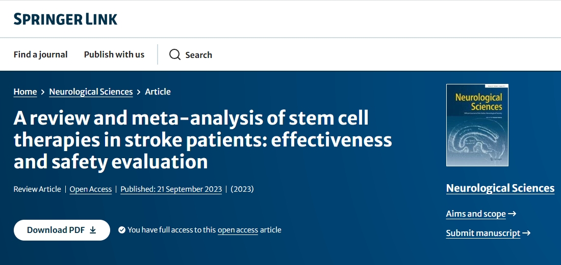 《神經(jīng)科學(xué)》：干細(xì)胞治療中風(fēng)患者的臨床分析：有效性和安全性評(píng)估