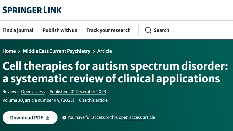 自閉癥譜系障礙的細胞療法:臨床應用的系統(tǒng)綜述