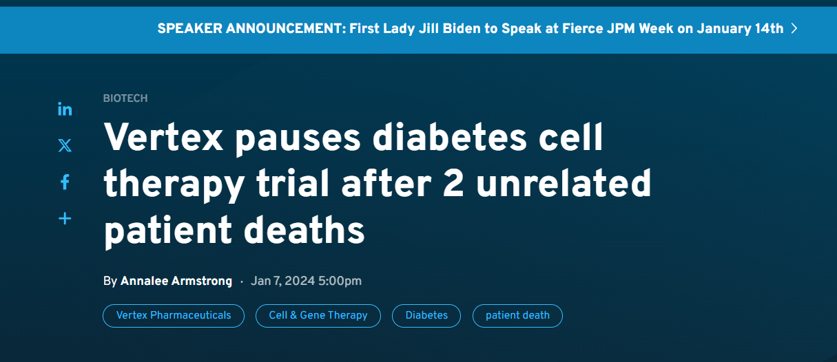 Vertex公司在兩例無關(guān)患者死亡后暫停干細(xì)胞治療糖尿病的試驗(yàn) Vertex公司在兩例無關(guān)患者死亡后暫停干細(xì)胞治療糖尿病的試驗(yàn)