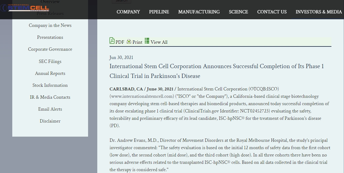 另一種療法ISC-hpNSC正在由加利福尼亞州的國(guó)際干細(xì)胞公司開(kāi)發(fā)。