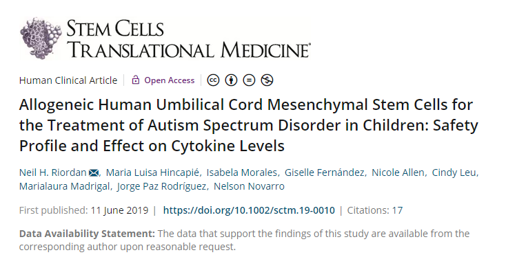 一項(xiàng)臍帶間充質(zhì)干細(xì)胞治療兒童自閉癥的安全性和對(duì)細(xì)胞因子水平影響的研究論文。