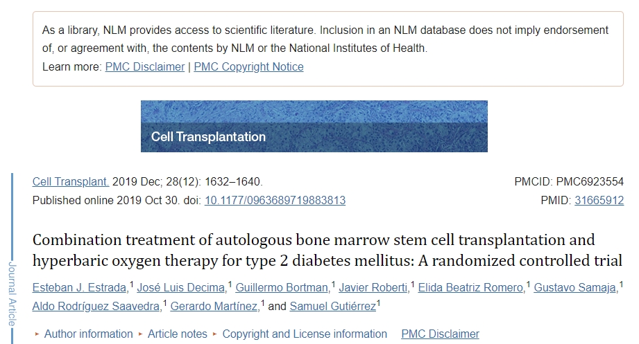 自體骨髓干細胞移植聯(lián)合高壓氧治療2型糖尿?。阂豁楇S機對照試驗