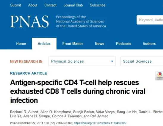 抗原特異性CD4 T細(xì)胞在慢性病毒感染期間幫助拯救耗盡的CD8 T細(xì)胞