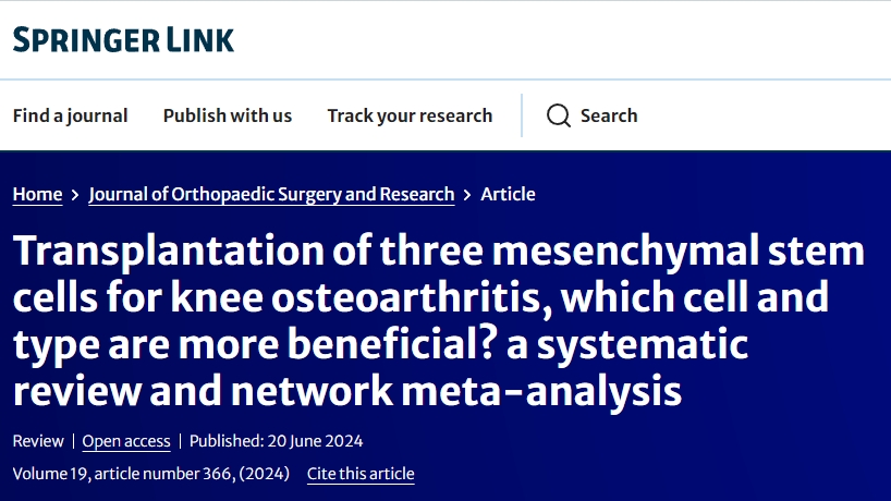 三種間充質(zhì)干細胞移植治療膝骨關(guān)節(jié)炎，哪種細胞和類型更有益？系統(tǒng)評價和網(wǎng)絡(luò)薈萃分析