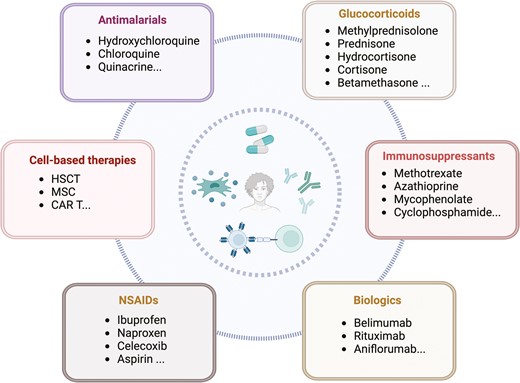 圖1：系統(tǒng)性紅斑狼瘡 (SLE) 的各種治療策略。