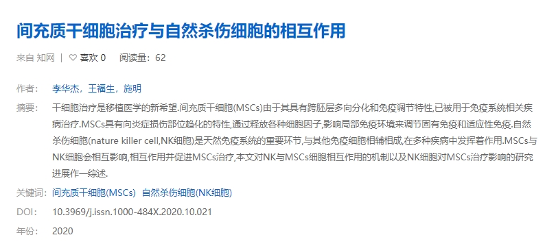 間充質(zhì)干細(xì)胞治療與自然殺傷細(xì)胞的相互作用