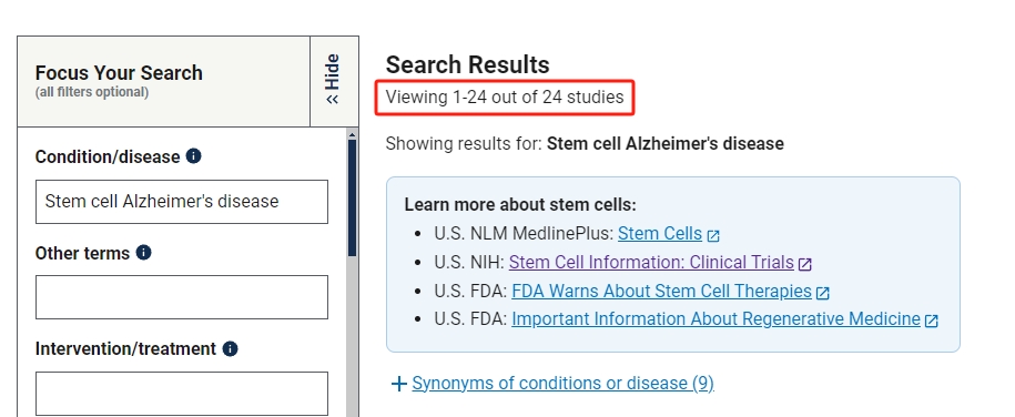 干細(xì)胞治療阿爾茨海默病的臨床研究項(xiàng)目有24項(xiàng)。