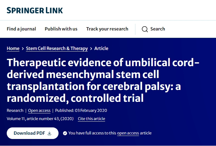 臍帶間充質(zhì)干細(xì)胞移植治療腦癱的治療證據(jù):一項(xiàng)隨機(jī)對(duì)照試驗(yàn) 臍帶間充質(zhì)干細(xì)胞移植治療腦癱的治療證據(jù):一項(xiàng)隨機(jī)對(duì)照試驗(yàn)