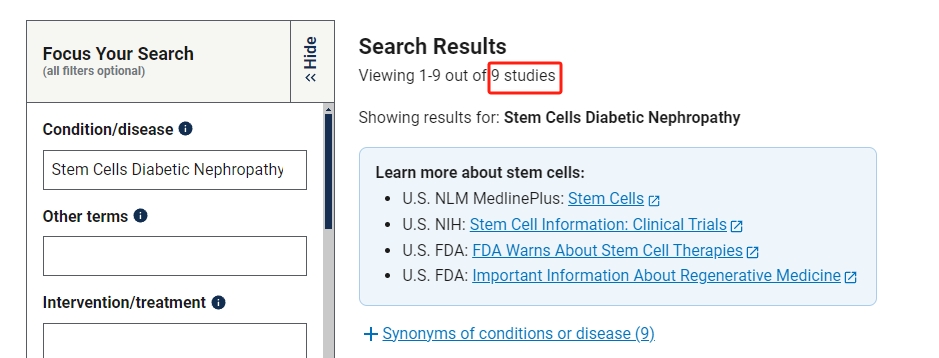 干細(xì)胞治療糖尿病腎病臨床研究項目有9項。其中已完成的有2項。