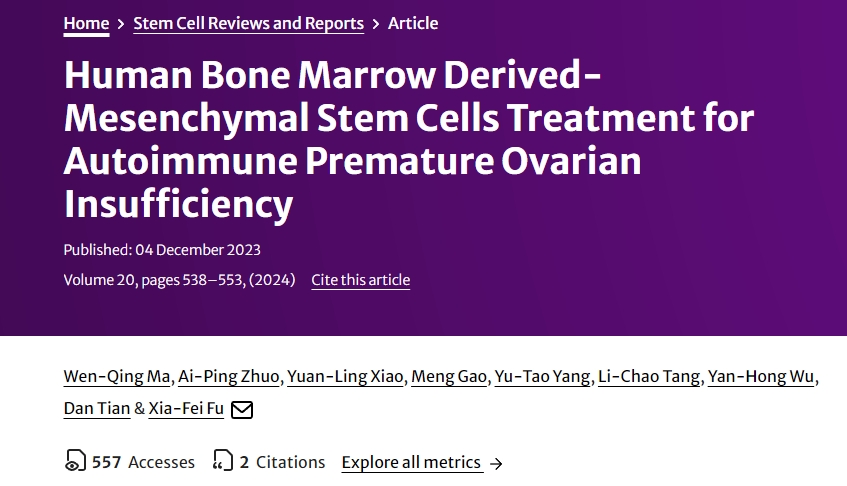人類骨髓間充質干細胞治療自身免疫性卵巢功能不全 人類骨髓間充質干細胞治療自身免疫性卵巢功能不全