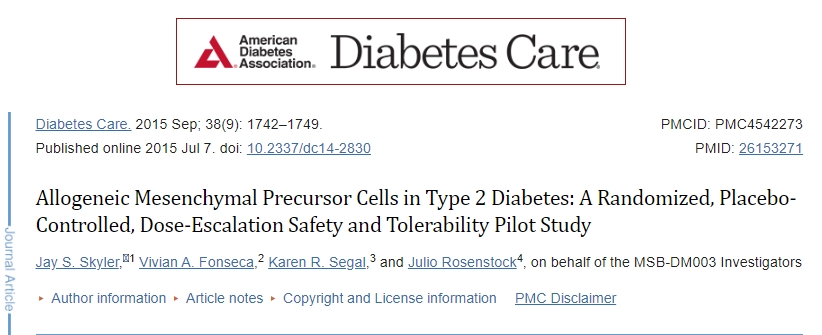 同種異體間充質(zhì)前體細(xì)胞在 2 型糖尿病中的應(yīng)用：一項(xiàng)隨機(jī)、安慰劑對照、劑量遞增安全性和耐受性試點(diǎn)研究