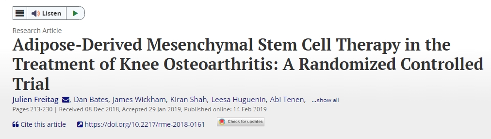 脂肪間充質(zhì)干細(xì)胞療法治療膝關(guān)節(jié)骨關(guān)節(jié)炎：一項隨機(jī)對照試驗