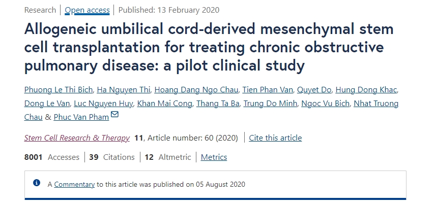同種異體臍帶間充質(zhì)干細胞移植治療慢性阻塞性肺?。阂豁棾醪脚R床研究
