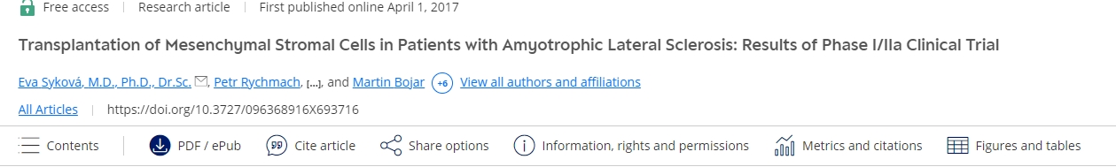 間充質(zhì)基質(zhì)細(xì)胞移植治療肌萎縮側(cè)索硬化癥患者:I/IIa 期臨床試驗結(jié)果 間充質(zhì)基質(zhì)細(xì)胞移植治療肌萎縮側(cè)索硬化癥患者:I/IIa 期臨床試驗結(jié)果