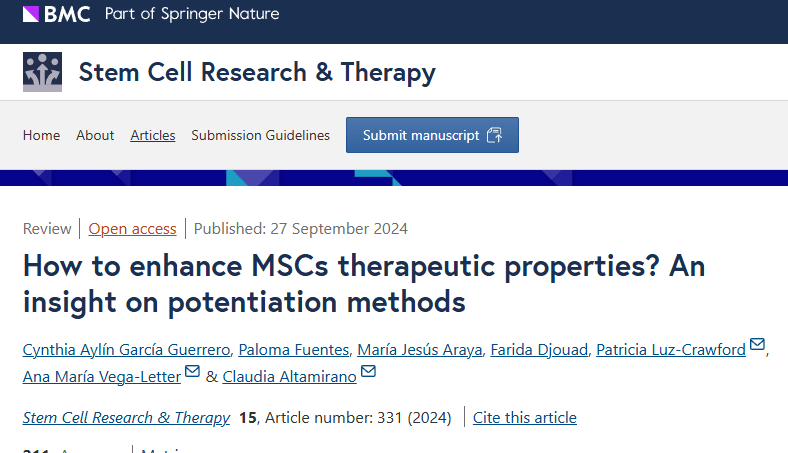 2024年9月27日，圣地亞哥洛斯安第斯大學在國際期刊《Stem Cell Research and Therapy》上發(fā)布了一篇《如何增強間充質干細胞的治療特性？深入了解增強方法》的研究結果。