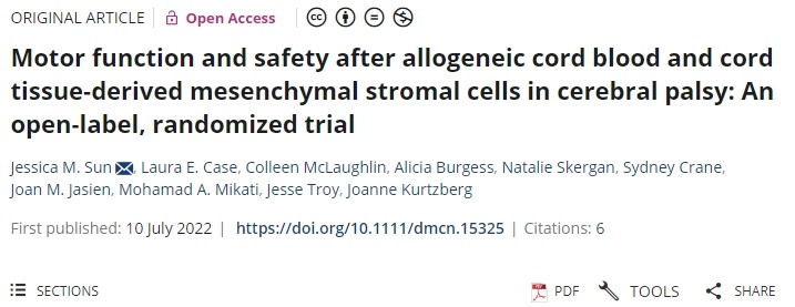 間充質干細胞治療腦癱后的運動功能和安全性：一項開放標簽、隨機試驗