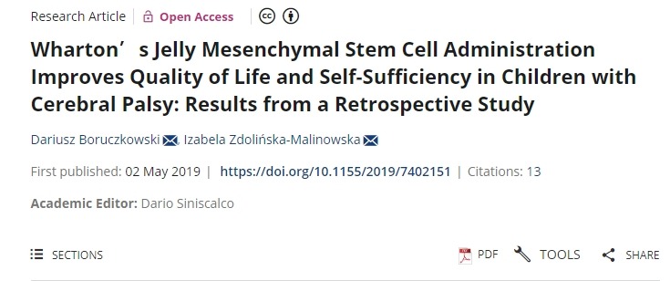 沃頓果凍間充質(zhì)干細胞治療可改善腦癱兒童的生活質(zhì)量和自給自足能力：一項回顧性研究的結(jié)果