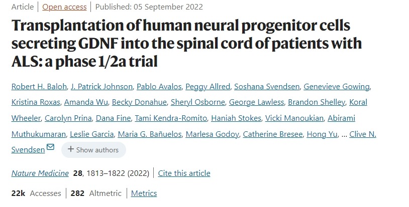 將分泌 GDNF 的人類神經(jīng)祖細(xì)胞移植到 ALS 患者的脊髓中:一項 1/2a 期臨床試驗 將分泌 GDNF 的人類神經(jīng)祖細(xì)胞移植到 ALS 患者的脊髓中:一項 1/2a 期臨床試驗