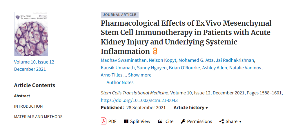 《體外間充質(zhì)干細胞免疫治療對急性腎損傷和潛在全身炎癥患者的藥理作用》