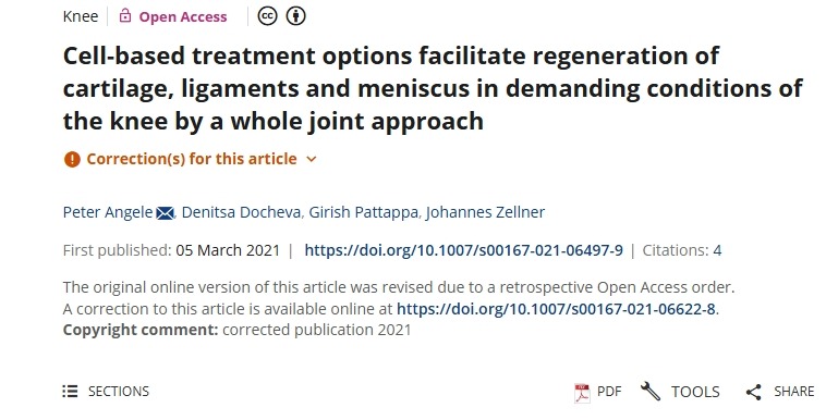 基于細(xì)胞的治療方案通過(guò)全關(guān)節(jié)方法在膝關(guān)節(jié)的苛刻條件下促進(jìn)軟骨、韌帶和半月板的再生