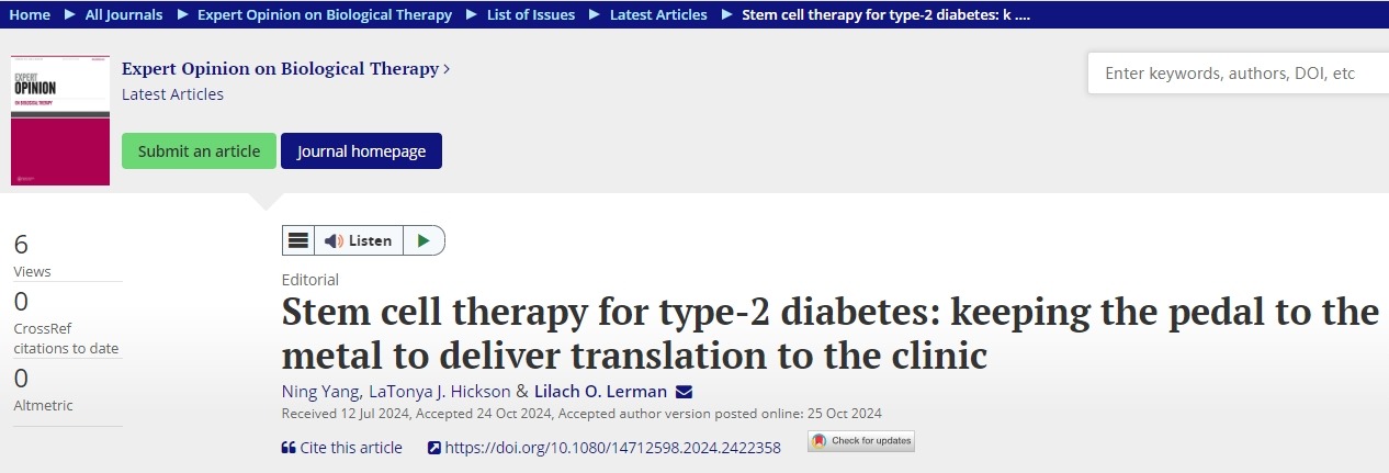 干細胞治療2型糖尿?。骸拔覀儭睂⑷σ愿?，把成果轉(zhuǎn)化為臨床治療