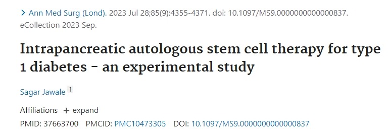 胰腺內(nèi)自體干細(xì)胞治療1型糖尿病——一項(xiàng)實(shí)驗(yàn)研究