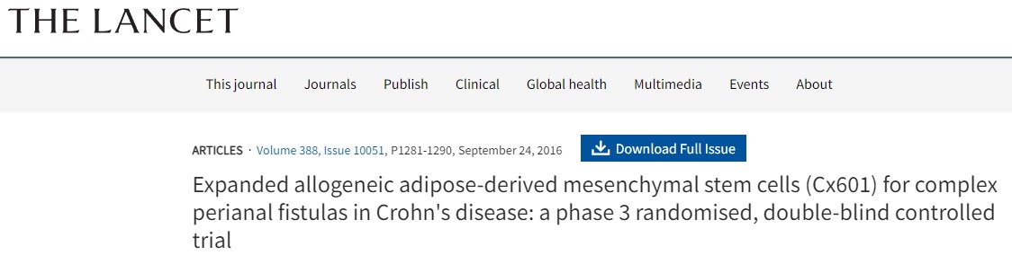 擴(kuò)增同種異體脂肪間充質(zhì)干細(xì)胞（Cx601）治療克羅恩病復(fù)雜肛周瘺：一項3期隨機雙盲對照試驗
