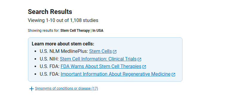 美國進行的干細(xì)胞臨床研究的項目有1108項