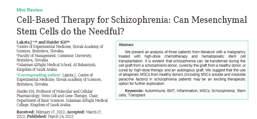 精神分裂癥的細(xì)胞療法：間充質(zhì)干細(xì)胞能否干細(xì)胞能滿足需要嗎？