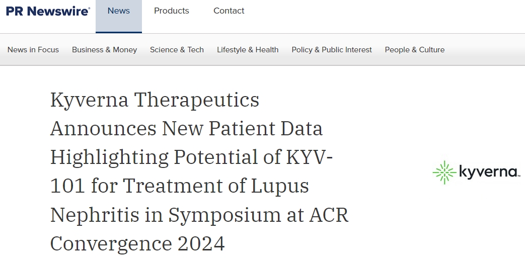 Kyverna Therapeutics在2024年ACR Convergence研討會(huì)上公布新患者數(shù)據(jù)，突出KYV-101治療狼瘡性腎炎的潛力