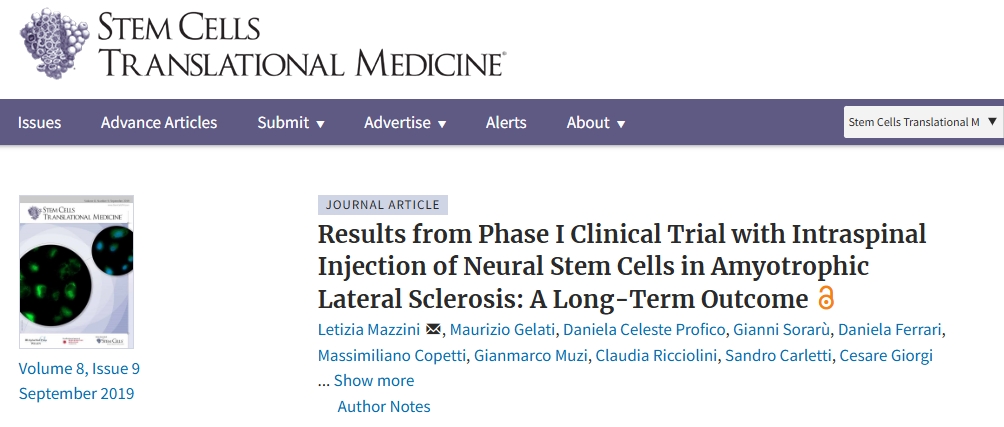 神經(jīng)干細(xì)胞脊柱內(nèi)注射治療肌萎縮側(cè)索硬化癥的I期臨床試驗(yàn)結(jié)果：長期結(jié)果