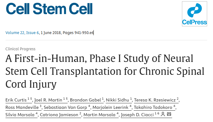 首次在人體進行神經(jīng)干細胞移植治療慢性脊髓損傷的 I 期研究 首次在人體進行神經(jīng)干細胞移植治療慢性脊髓損傷的 I 期研究