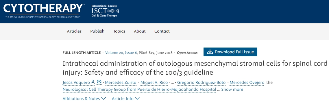 自體間充質(zhì)基質(zhì)細(xì)胞鞘內(nèi)給藥治療脊髓損傷：100/3指南的安全性和有效性