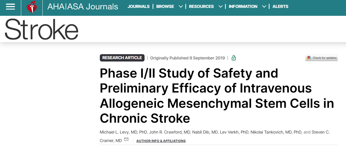 靜脈注射同種異體間充質(zhì)干細(xì)胞治療慢性中風(fēng)的安全性和初步療效的 I/II 期研究 靜脈注射同種異體間充質(zhì)干細(xì)胞治療慢性中風(fēng)的安全性和初步療效的 I/II 期研究