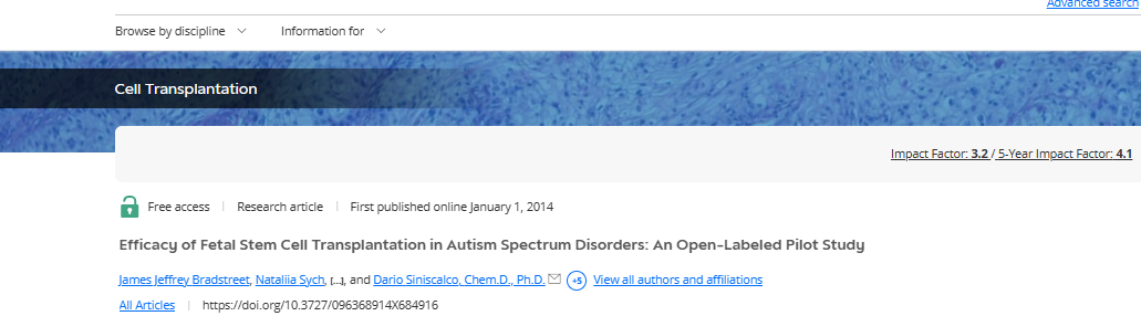 胎兒干細(xì)胞移植對自閉癥譜系障礙的療效：一項(xiàng)開放標(biāo)簽試點(diǎn)研究