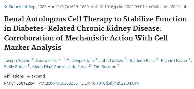 腎臟自體細胞療法可穩(wěn)定糖尿病相關慢性腎臟疾病的功能：通過細胞標記物分析證實其機制作用