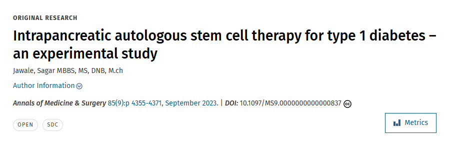 胰腺內(nèi)自體干細胞治療 1 型糖尿病——一項實驗研究