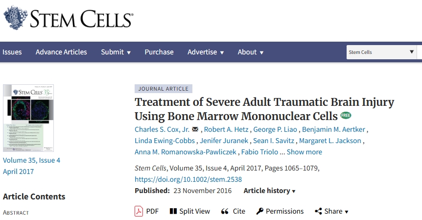 利用骨髓單核細(xì)胞治療成人重度創(chuàng)傷性腦損傷
