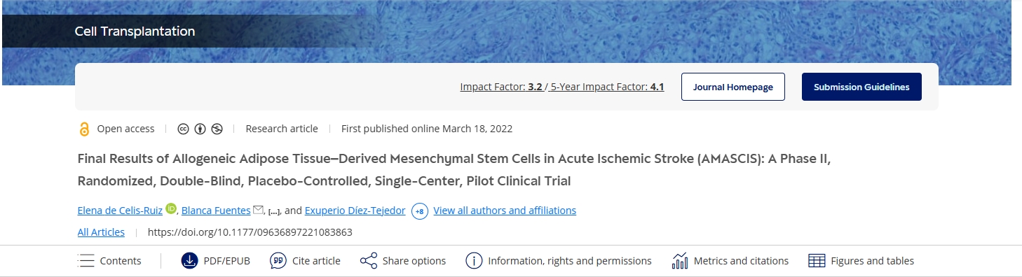 同種異體脂肪組織來源的間充質(zhì)干細(xì)胞治療急性缺血性中風(fēng) (AMASCIS) 的最終結(jié)果：一項II期、隨機(jī)、雙盲、安慰劑對照、單中心、試點(diǎn)臨床試驗