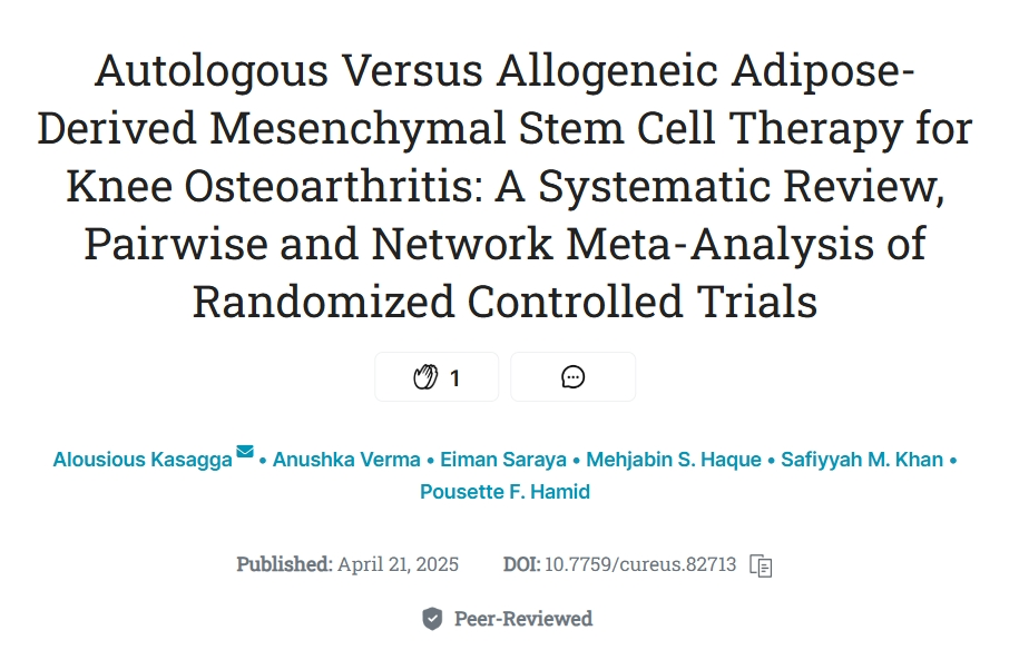 自體與同種異體脂肪間充質(zhì)干細(xì)胞治療膝骨關(guān)節(jié)炎：隨機(jī)對照試驗(yàn)的系統(tǒng)評價、成對和網(wǎng)絡(luò)薈萃分析