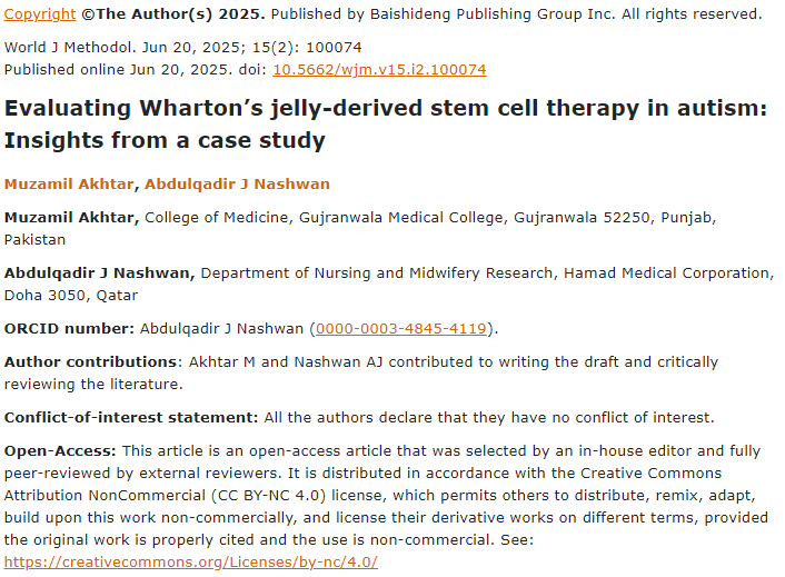 評估沃頓果凍干細(xì)胞療法治療自閉癥：案例研究的見解