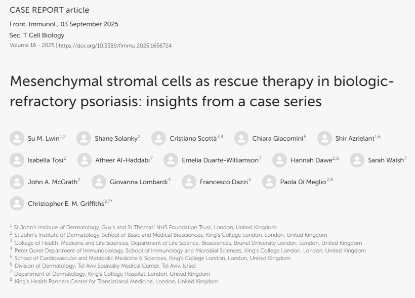 間充質(zhì)干細胞作為生物制劑難治性銀屑病的挽救療法：病例系列研究的啟示