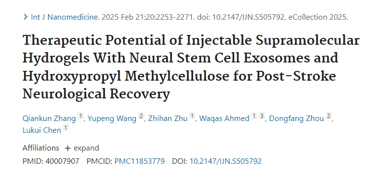 可注射超分子水凝膠與神經(jīng)干細(xì)胞外泌體和羥丙基甲基纖維素對(duì)中風(fēng)后神經(jīng)功能恢復(fù)的治療潛力