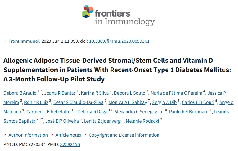 同種異體脂肪組織來源的基質(zhì)/干細(xì)胞和維生素D補(bǔ)充劑對新發(fā)1型糖尿病患者的影響：一項為期3個月的隨訪試點(diǎn)研究