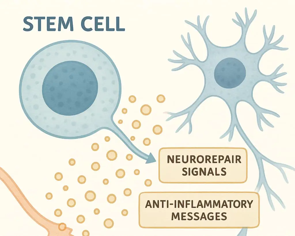 MSCs可能不會(huì)直接“修復(fù)”神經(jīng)，但通過(guò)影響周圍環(huán)境，它們可以幫助改善神經(jīng)代謝和功能。